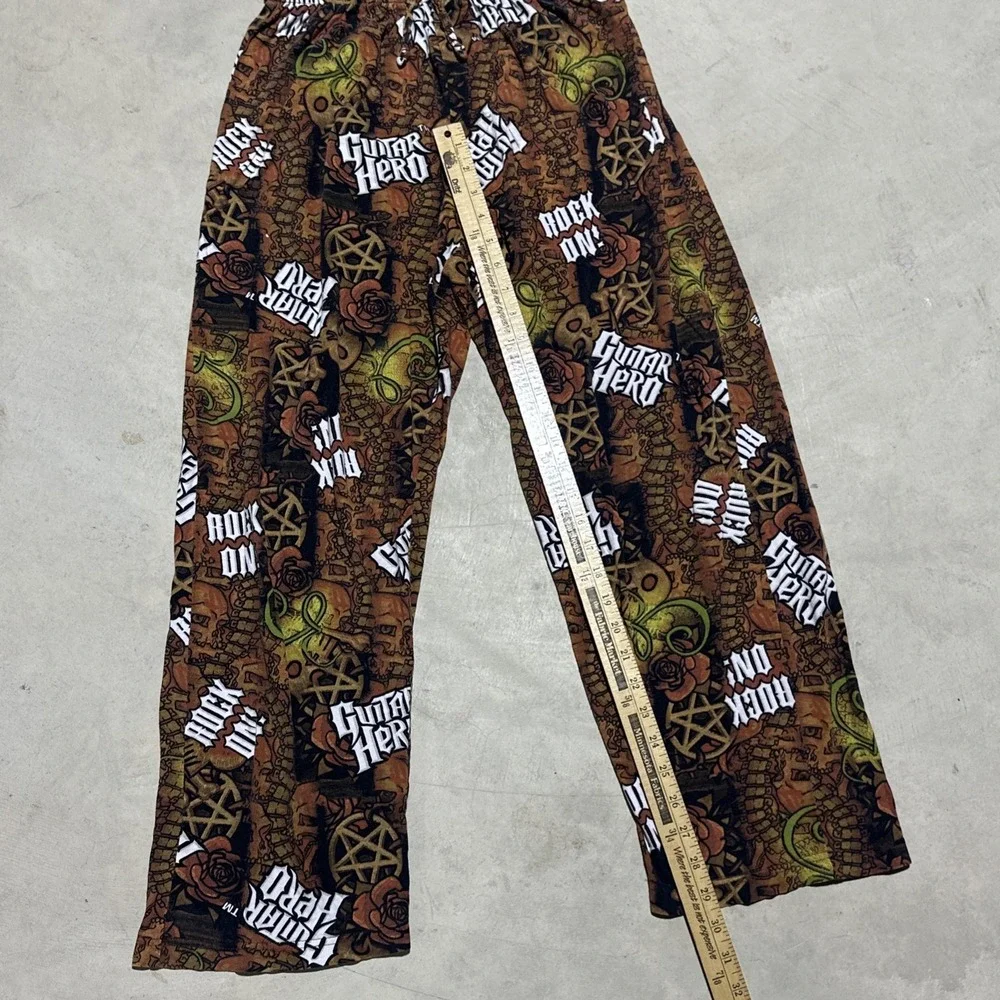 Guitar Hero Pajama Pants Men's SZ M Brown Graphic Print Gamer Lounge Sleep Band